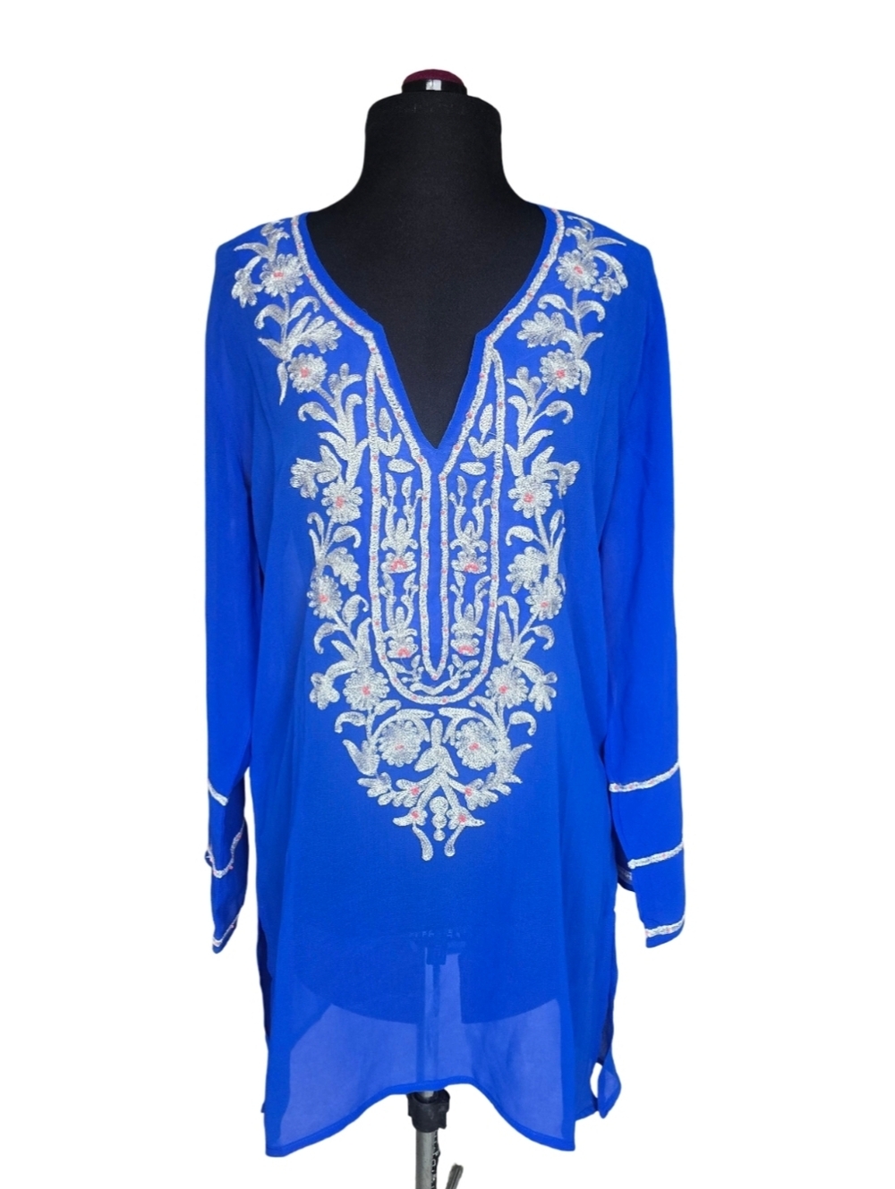 NWT blue island Royal Blue Embroidered V-Neck Swim Cover-Up Size S Beach Resort